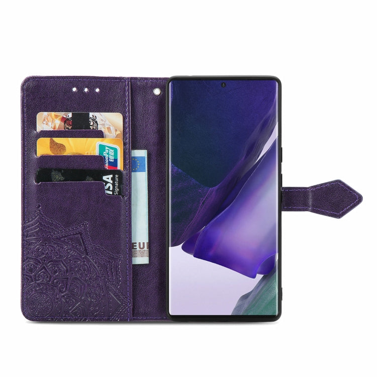 For Samsung Galaxy S22 Ultra 5G Mandala Flower Embossed Horizontal Flip Leather Case with Holder & Card Slots & Wallet & Lanyard