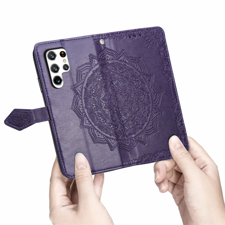 For Samsung Galaxy S22 Ultra 5G Mandala Flower Embossed Horizontal Flip Leather Case with Holder & Card Slots & Wallet & Lanyard