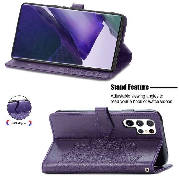 For Samsung Galaxy S22 Ultra 5G Mandala Flower Embossed Horizontal Flip Leather Case with Holder & Card Slots & Wallet & Lanyard