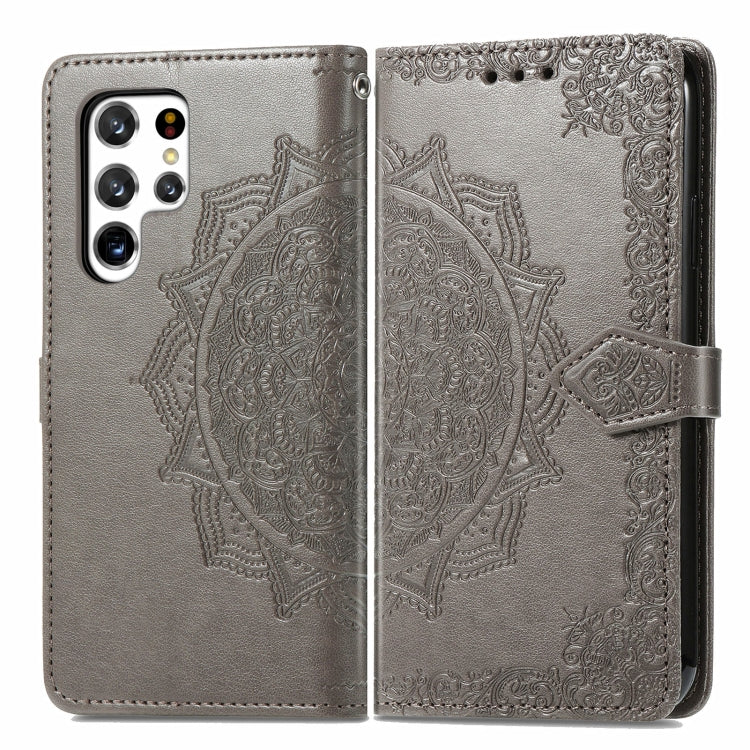 For Samsung Galaxy S22 Ultra 5G Mandala Flower Embossed Horizontal Flip Leather Case with Holder & Card Slots & Wallet & Lanyard