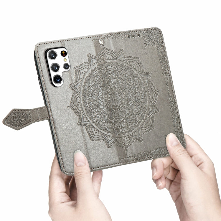 For Samsung Galaxy S22 Ultra 5G Mandala Flower Embossed Horizontal Flip Leather Case with Holder & Card Slots & Wallet & Lanyard