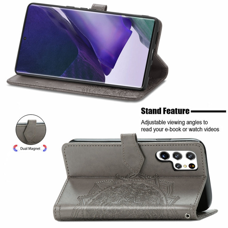 For Samsung Galaxy S22 Ultra 5G Mandala Flower Embossed Horizontal Flip Leather Case with Holder & Card Slots & Wallet & Lanyard