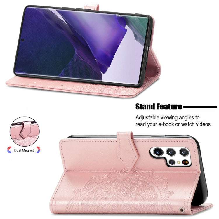 For Samsung Galaxy S22 Ultra 5G Mandala Flower Embossed Horizontal Flip Leather Case with Holder & Card Slots & Wallet & Lanyard