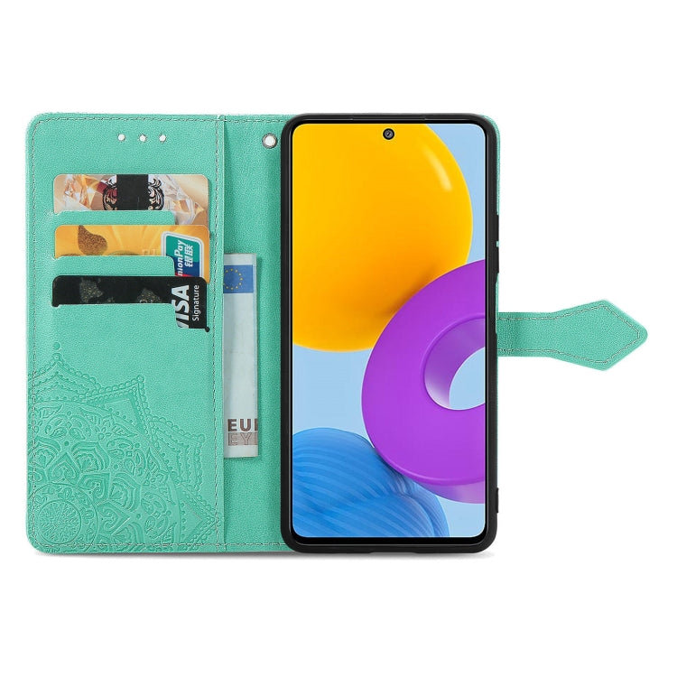 For Samsung Galaxy M52 5G Mandala Flower Embossed Horizontal Flip Leather Case with Holder & Card Slots & Wallet & Lanyard