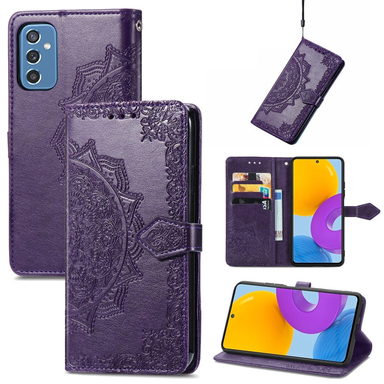 For Samsung Galaxy M52 5G Mandala Flower Embossed Horizontal Flip Leather Case with Holder & Card Slots & Wallet & Lanyard
