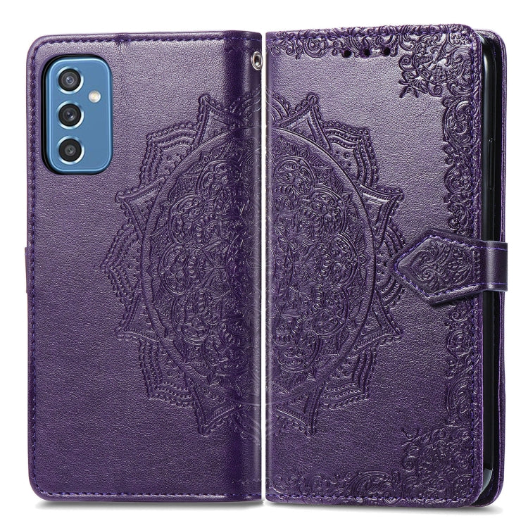 For Samsung Galaxy M52 5G Mandala Flower Embossed Horizontal Flip Leather Case with Holder & Card Slots & Wallet & Lanyard