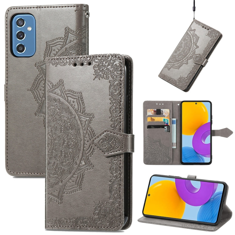 For Samsung Galaxy M52 5G Mandala Flower Embossed Horizontal Flip Leather Case with Holder & Card Slots & Wallet & Lanyard