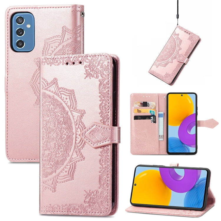 For Samsung Galaxy M52 5G Mandala Flower Embossed Horizontal Flip Leather Case with Holder & Card Slots & Wallet & Lanyard