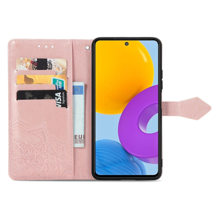 For Samsung Galaxy M52 5G Mandala Flower Embossed Horizontal Flip Leather Case with Holder & Card Slots & Wallet & Lanyard