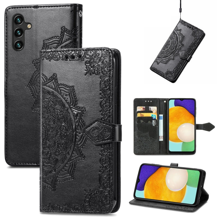 For Samsung Galaxy A13 5G Mandala Flower Embossed Horizontal Flip Leather Case with Holder & Card Slots & Wallet & Lanyard