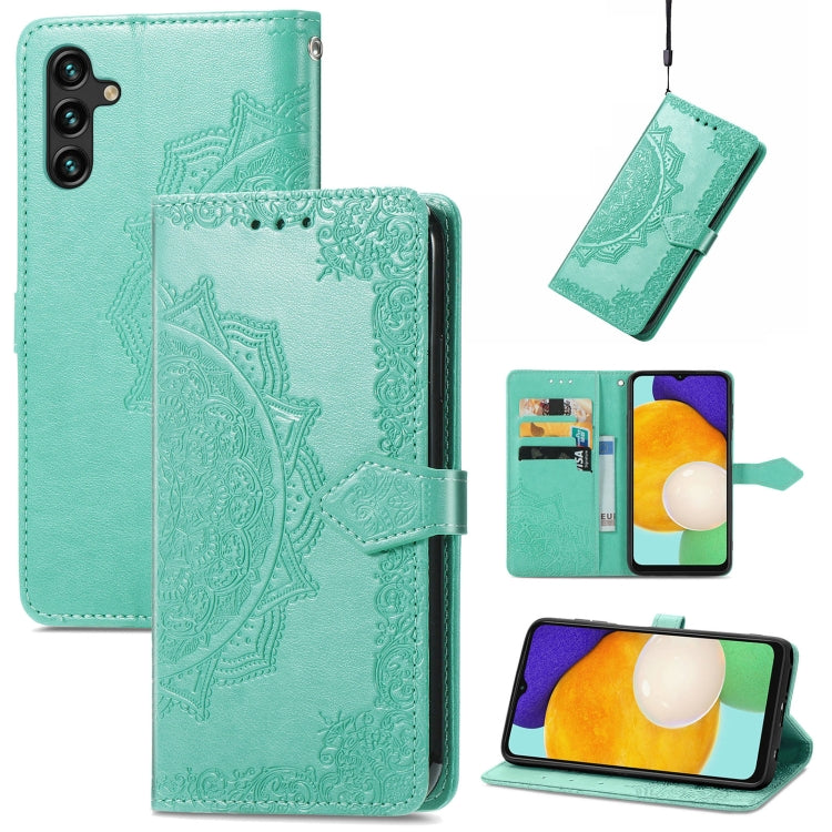 For Samsung Galaxy A13 5G Mandala Flower Embossed Horizontal Flip Leather Case with Holder & Card Slots & Wallet & Lanyard