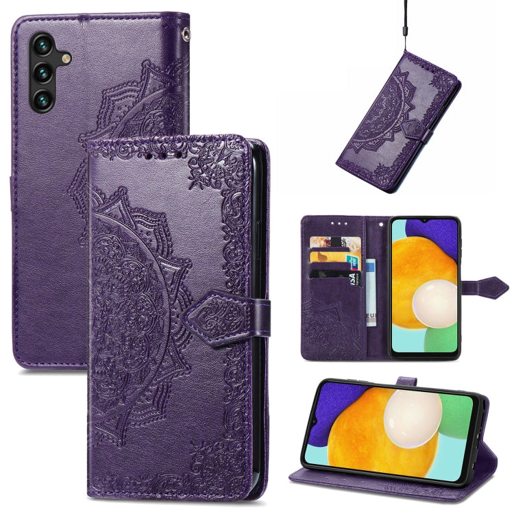 For Samsung Galaxy A13 5G Mandala Flower Embossed Horizontal Flip Leather Case with Holder & Card Slots & Wallet & Lanyard