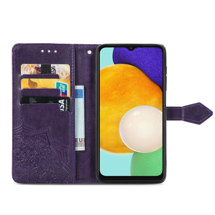 For Samsung Galaxy A13 5G Mandala Flower Embossed Horizontal Flip Leather Case with Holder & Card Slots & Wallet & Lanyard