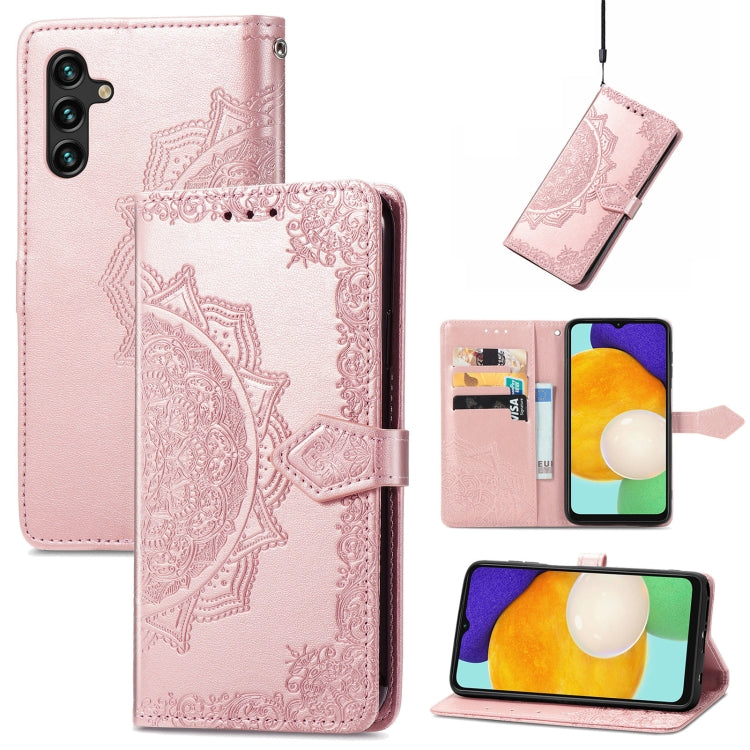 For Samsung Galaxy A13 5G Mandala Flower Embossed Horizontal Flip Leather Case with Holder & Card Slots & Wallet & Lanyard