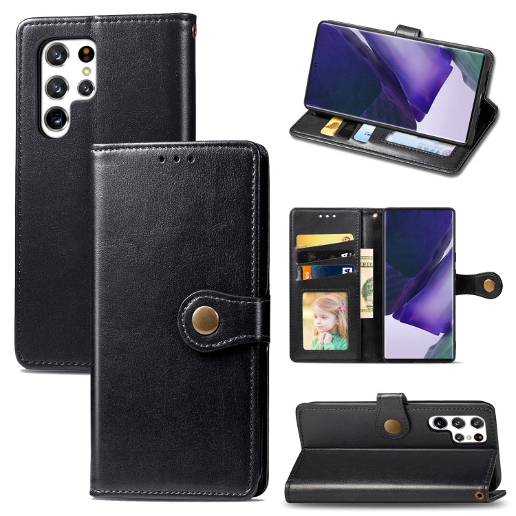 For Samsung Galaxy S22 Ultra 5G Solid Color Leather Buckle Phone Case