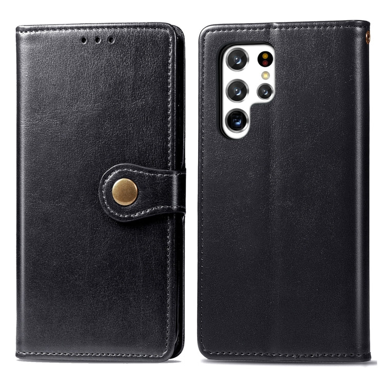For Samsung Galaxy S22 Ultra 5G Solid Color Leather Buckle Phone Case