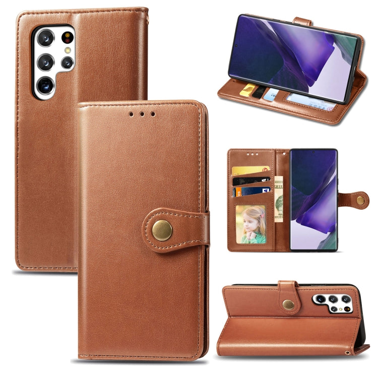 For Samsung Galaxy S22 Ultra 5G Solid Color Leather Buckle Phone Case
