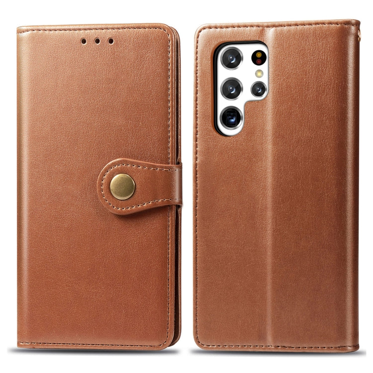 For Samsung Galaxy S22 Ultra 5G Solid Color Leather Buckle Phone Case