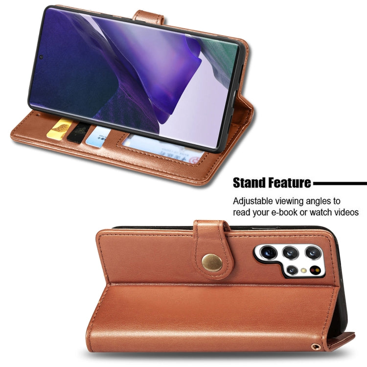 For Samsung Galaxy S22 Ultra 5G Solid Color Leather Buckle Phone Case