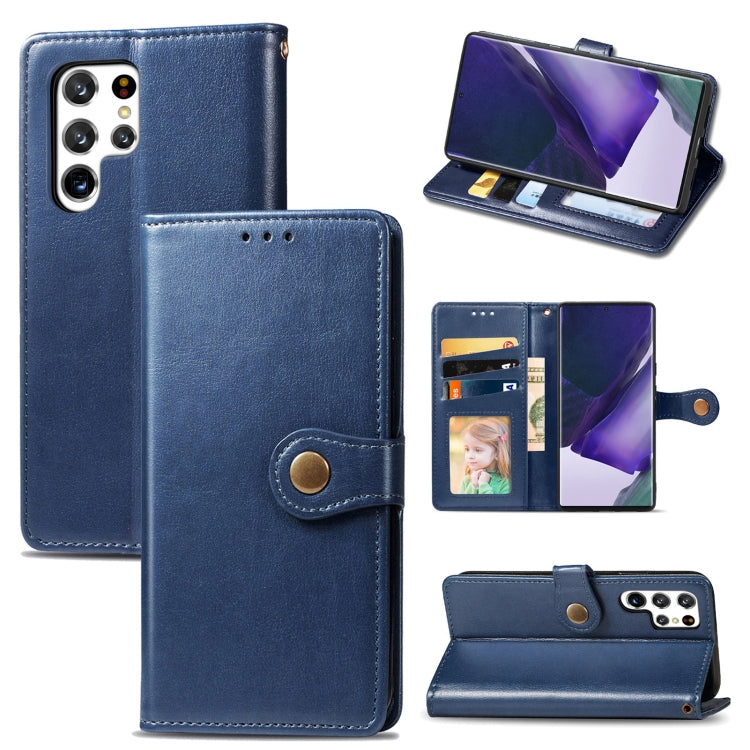 For Samsung Galaxy S22 Ultra 5G Solid Color Leather Buckle Phone Case
