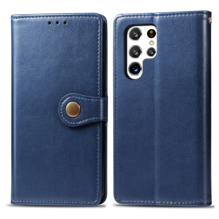 For Samsung Galaxy S22 Ultra 5G Solid Color Leather Buckle Phone Case