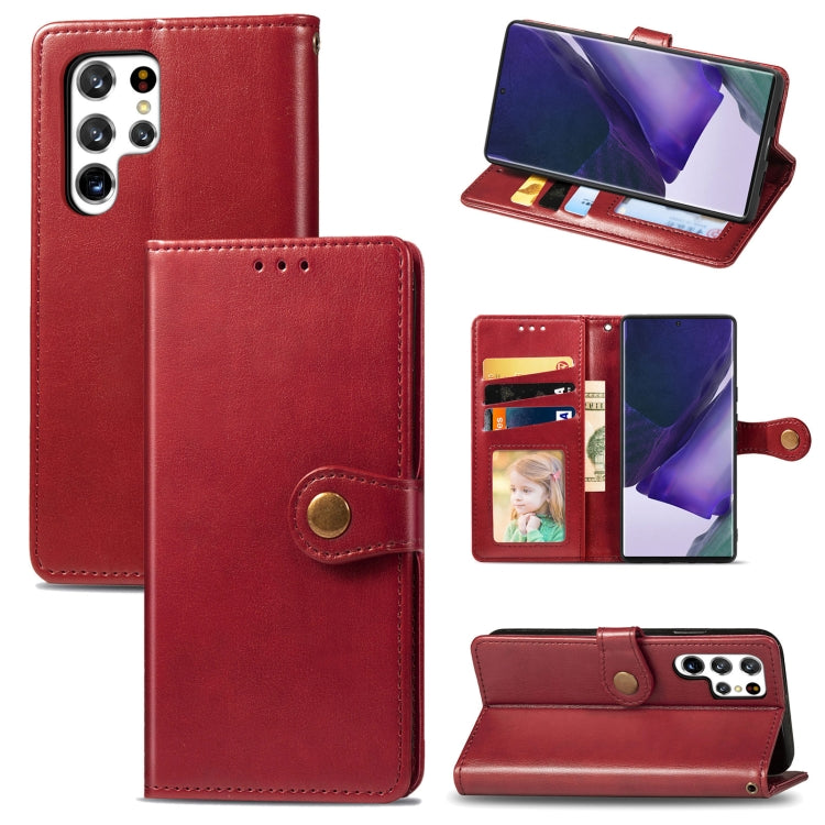 For Samsung Galaxy S22 Ultra 5G Solid Color Leather Buckle Phone Case