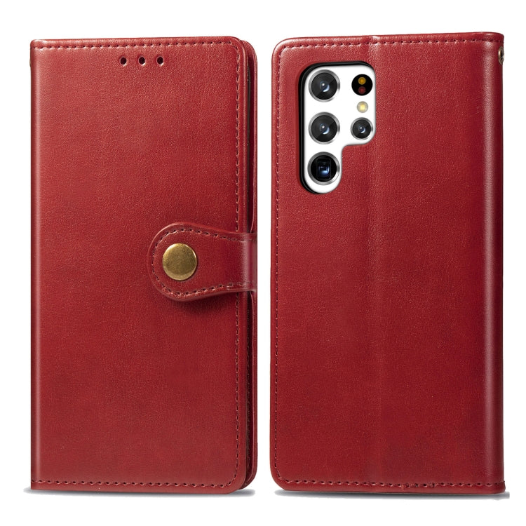 For Samsung Galaxy S22 Ultra 5G Solid Color Leather Buckle Phone Case