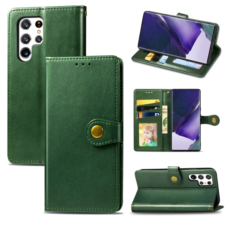 For Samsung Galaxy S22 Ultra 5G Solid Color Leather Buckle Phone Case