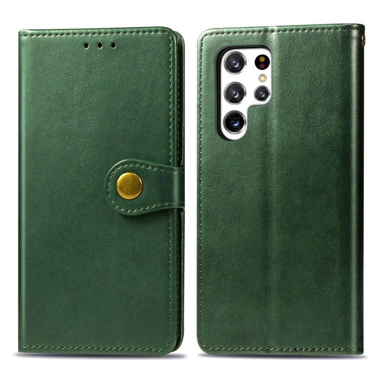 For Samsung Galaxy S22 Ultra 5G Solid Color Leather Buckle Phone Case