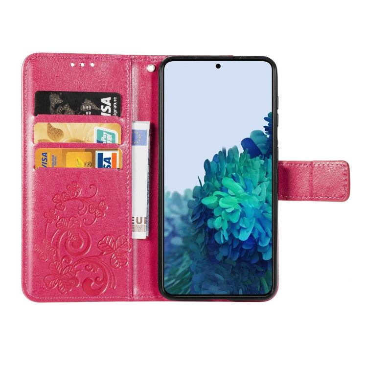 For Samsung Galaxy S22 5G Four-leaf Clasp Embossed Leather Phone Case with Lanyard & Card Slot & Wallet & Bracket Function