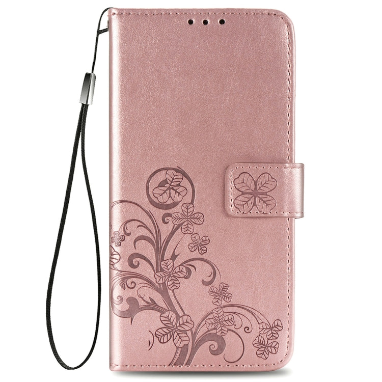 For Samsung Galaxy S22 5G Four-leaf Clasp Embossed Leather Phone Case with Lanyard & Card Slot & Wallet & Bracket Function