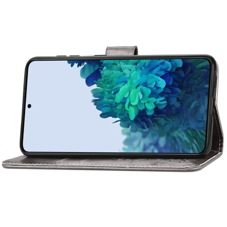 For Samsung Galaxy S22 5G Four-leaf Clasp Embossed Leather Phone Case with Lanyard & Card Slot & Wallet & Bracket Function