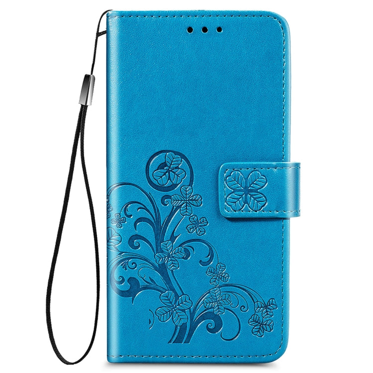 For Samsung Galaxy S22 5G Four-leaf Clasp Embossed Leather Phone Case with Lanyard & Card Slot & Wallet & Bracket Function
