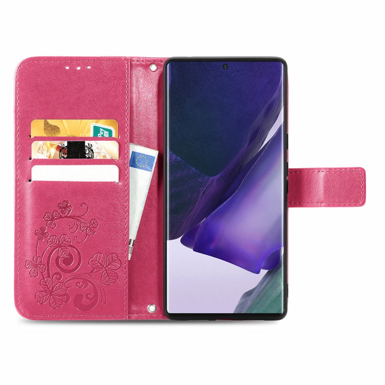 For Samsung Galaxy S22 Ultra 5G Four-leaf Clasp Embossed Leather Phone Case with Lanyard & Card Slot & Wallet & Bracket Function