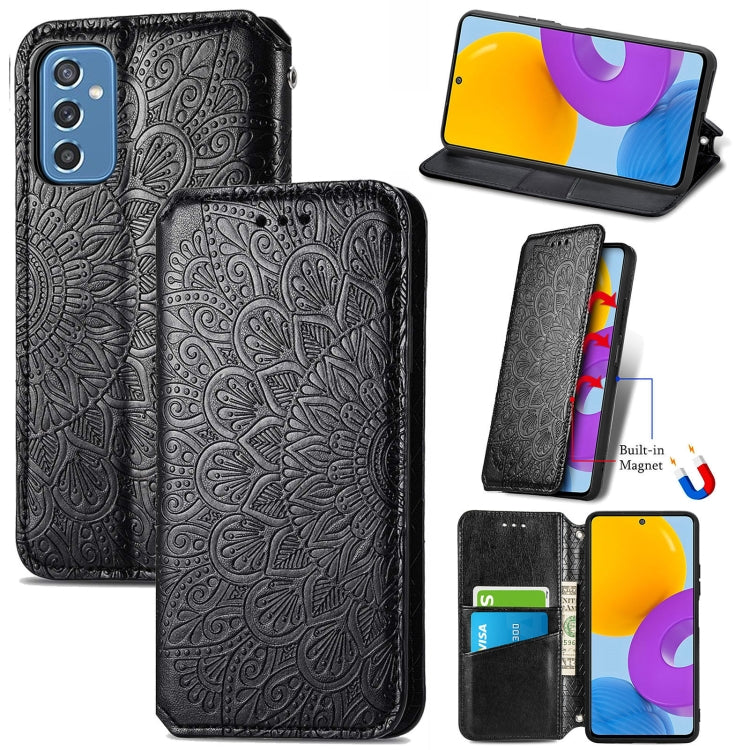 For Samsung Galaxy M52 5G Blooming Mandala Embossed Magnetic Horizontal Flip Leather Case with Holder & Card Slots & Wallet