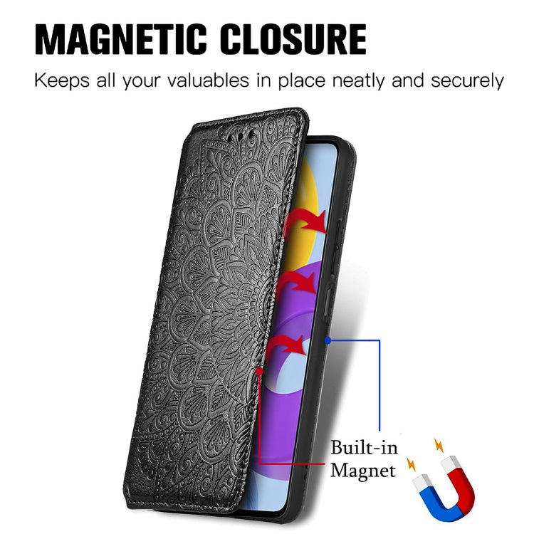 For Samsung Galaxy M52 5G Blooming Mandala Embossed Magnetic Horizontal Flip Leather Case with Holder & Card Slots & Wallet