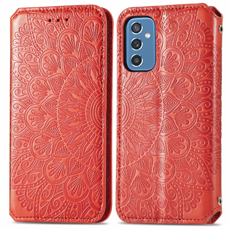 For Samsung Galaxy M52 5G Blooming Mandala Embossed Magnetic Horizontal Flip Leather Case with Holder & Card Slots & Wallet