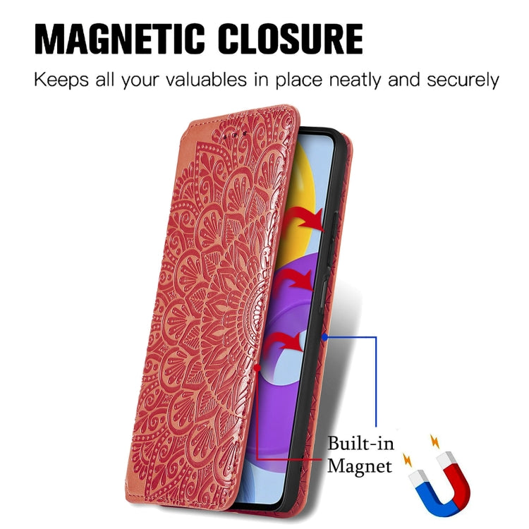 For Samsung Galaxy M52 5G Blooming Mandala Embossed Magnetic Horizontal Flip Leather Case with Holder & Card Slots & Wallet