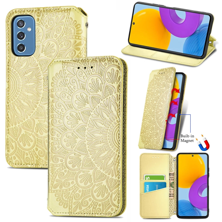 For Samsung Galaxy M52 5G Blooming Mandala Embossed Magnetic Horizontal Flip Leather Case with Holder & Card Slots & Wallet