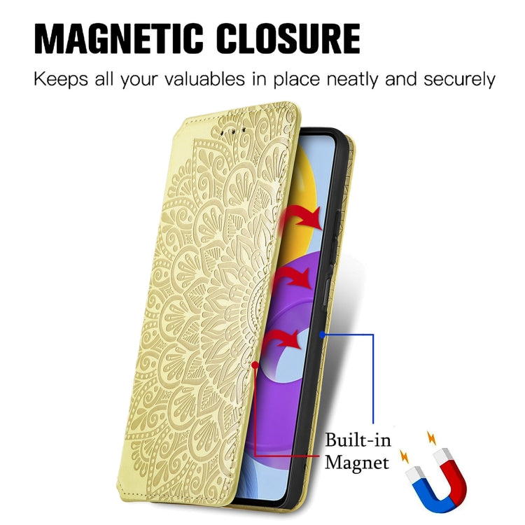 For Samsung Galaxy M52 5G Blooming Mandala Embossed Magnetic Horizontal Flip Leather Case with Holder & Card Slots & Wallet