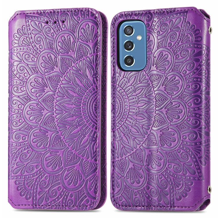 For Samsung Galaxy M52 5G Blooming Mandala Embossed Magnetic Horizontal Flip Leather Case with Holder & Card Slots & Wallet