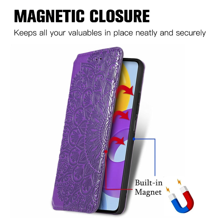 For Samsung Galaxy M52 5G Blooming Mandala Embossed Magnetic Horizontal Flip Leather Case with Holder & Card Slots & Wallet