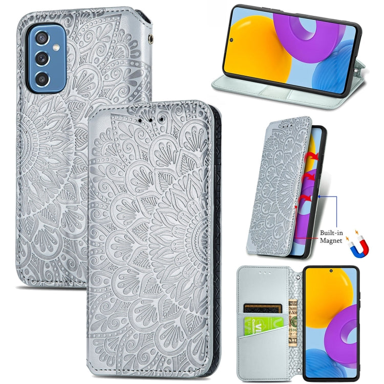 For Samsung Galaxy M52 5G Blooming Mandala Embossed Magnetic Horizontal Flip Leather Case with Holder & Card Slots & Wallet