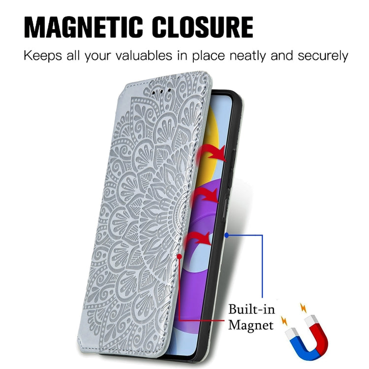 For Samsung Galaxy M52 5G Blooming Mandala Embossed Magnetic Horizontal Flip Leather Case with Holder & Card Slots & Wallet