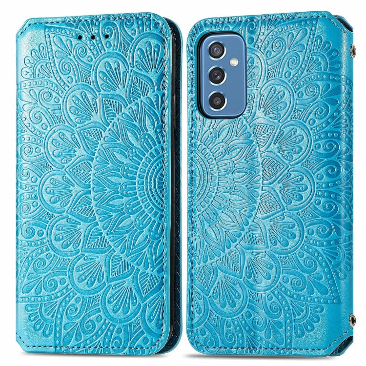 For Samsung Galaxy M52 5G Blooming Mandala Embossed Magnetic Horizontal Flip Leather Case with Holder & Card Slots & Wallet