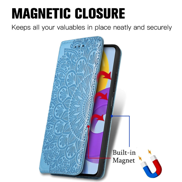 For Samsung Galaxy M52 5G Blooming Mandala Embossed Magnetic Horizontal Flip Leather Case with Holder & Card Slots & Wallet