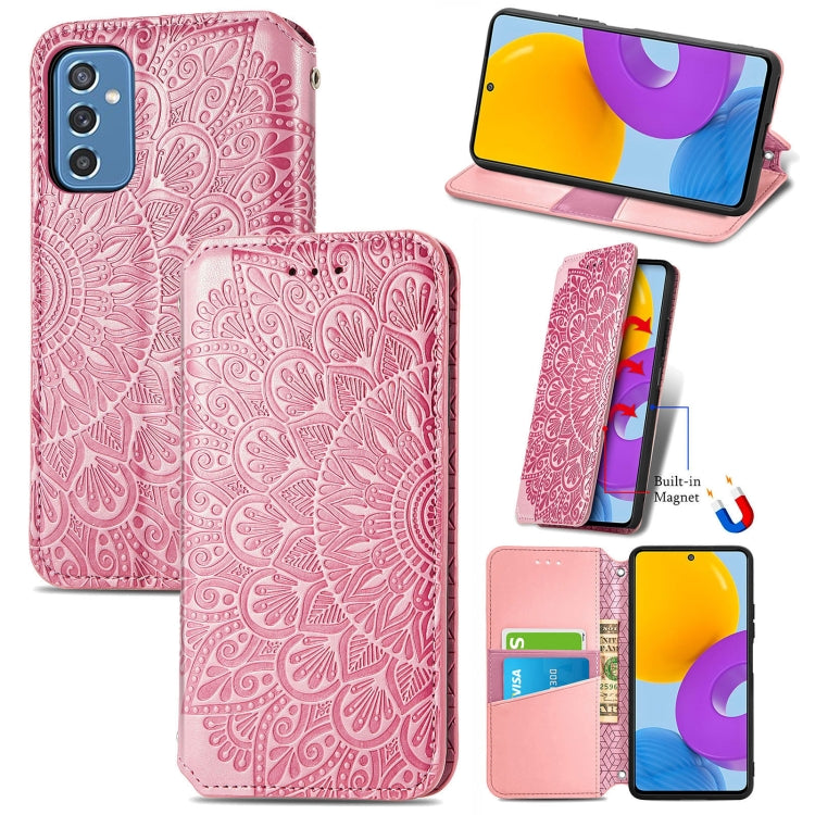 For Samsung Galaxy M52 5G Blooming Mandala Embossed Magnetic Horizontal Flip Leather Case with Holder & Card Slots & Wallet