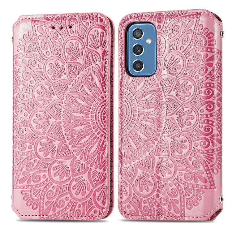 For Samsung Galaxy M52 5G Blooming Mandala Embossed Magnetic Horizontal Flip Leather Case with Holder & Card Slots & Wallet