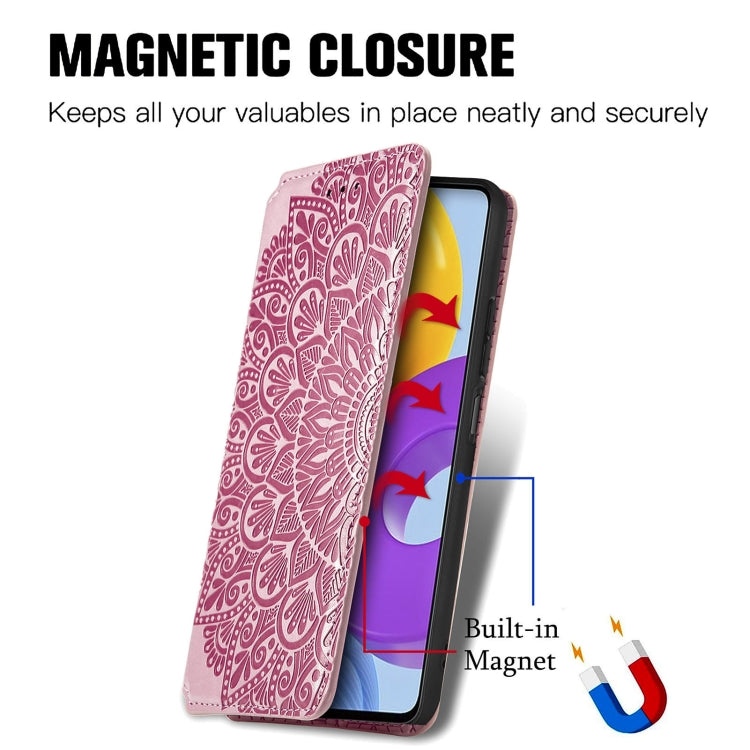 For Samsung Galaxy M52 5G Blooming Mandala Embossed Magnetic Horizontal Flip Leather Case with Holder & Card Slots & Wallet