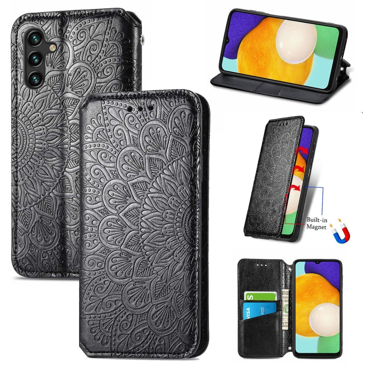 For Samsung Galaxly A13 5G Blooming Mandala Embossed Magnetic Horizontal Flip Leather Case with Holder & Card Slots & Wallet